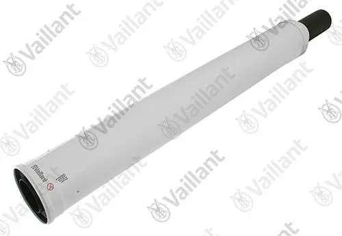 Weißes Anschlussstück von Vaillant, zylindrische Form mit einem Ende offen und schwarzem Anschluss.